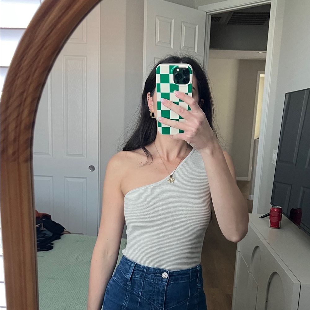 One-Shoulder Gray Ribbed knit Top